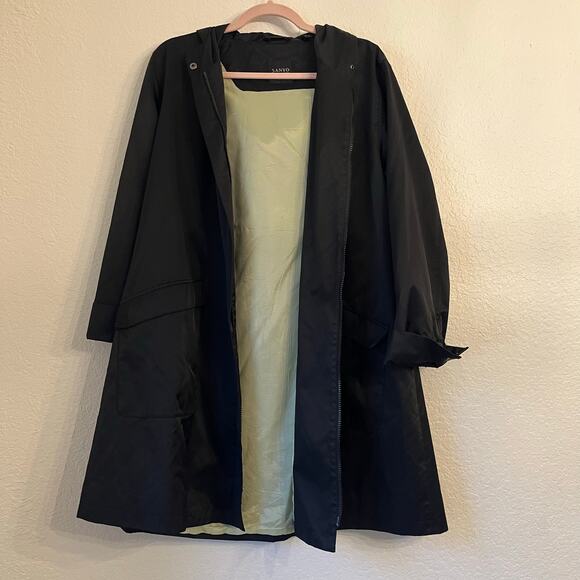 Sanyo Zip Up Rain Jacket Men's Small Black Hooded Mid Length Pockets PA234 - Picture 8 of 16